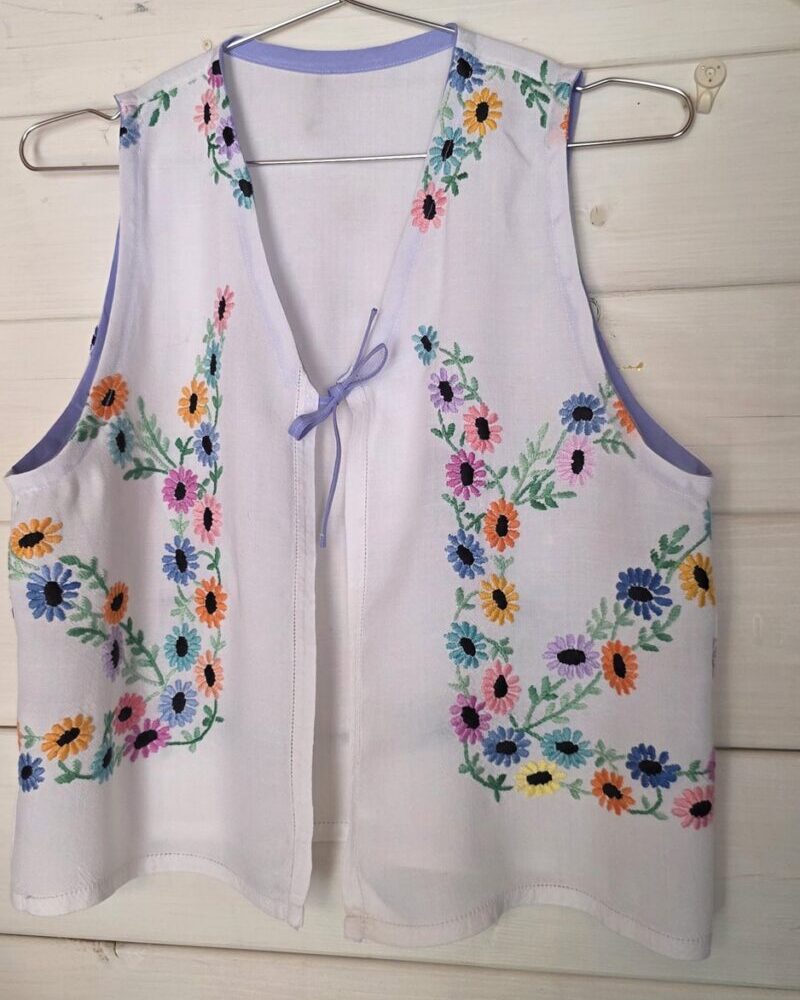 Tie front embroidered vest top